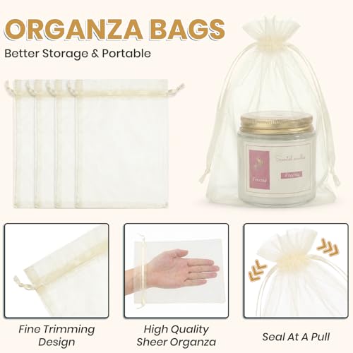 Image of ANZNKU 100 Pack Ivory Organza Bags 5x7 In, Small Mesh Gift Bags Bulk with Drawstring for Jewelry Candy Sachet Soap, Goodie Pouches for Wedding Baby Bridal Shower & Birthday Party Favors