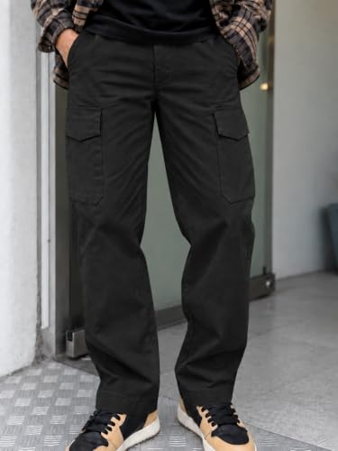 Image of Leriya Fashion Men's Loose Low-Rise Baggy Cargo Pants - Cotton Trousers with Adjustable Drawstring Waist - Casual Streetwear Utility Cargos | Men Relaxed Fit Pants Relaxed Fit Pant