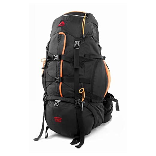 0065 - MOCHILA CRAMPON 65 - PRETA COM DETALHES LARANJA