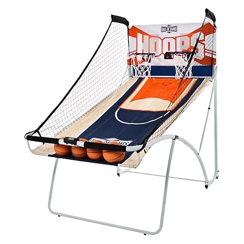 Hall of Games EZ Fold Indoor Basketball Game for 2 Players with LED Scoring and Arcade Sounds (6-Piece Set), Black Cover