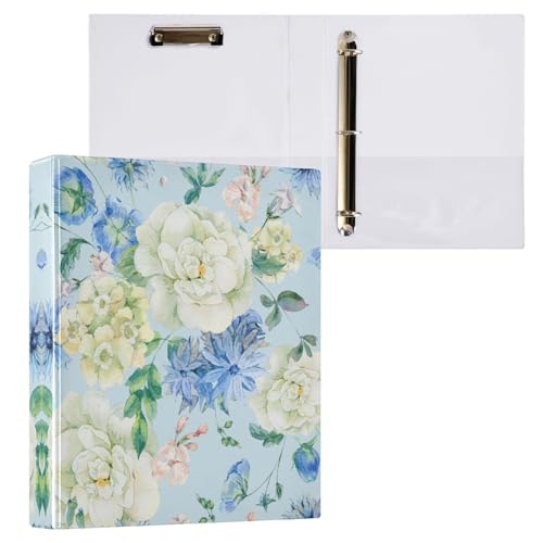 リングファイル ルーズリーフ バインダー a4 花柄 青い ブルー 可愛い かわいい Dリング 3穴 200枚収納 クリップ&収納ポケット付き 書類整理 事務用品