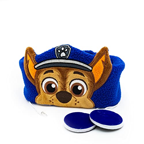 Paw Patrol Stirnband-Kopfhörer und Schlafmaske für Kinder mit Chase dem Zeichentrickheld - Bequem durch weichen Fleece - Kein Druck auf den Ohren - Lautstärkebegrenzung - Ideal für Reisen (Blau)