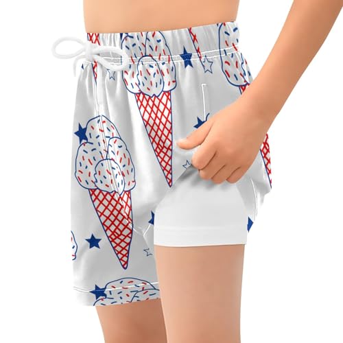 Ice Cream American Stars Boys Swim Trunks with Compression Liner Quick Dry Bathing Bottom Kids Beach Shorts2