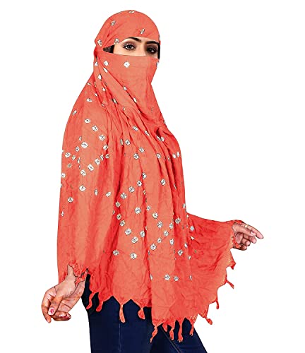 Image of Cotton Long Scarf Cum Mask Scarves Usable for Vehicle Driver | White Printed Design Fabric | Universal Size | Soft & Breathable Sun Protection | For Girl & Women