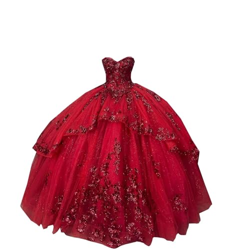 2025 Glitter 3D Floral Flowers Patterned Lace Ball Gown Prom Formal Dresses Strapless Lace Glitter Tulle