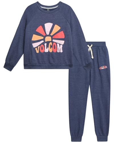 Volcom Girls Sweatsuit Set - 2 Piece French Terry Pullover Crewneck Sweatshirt and Jogger Sweatpants Set for Girls (7-12)