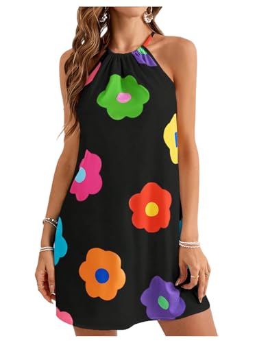 Image of SweatyRocks Women's Tropical Print Halter Dresses Sleeveless Holiday Summer Mini Dress