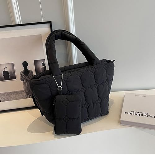 Image of Quilted Tote Bag for Women Small Puffer Purse Quilted Nylon Padding Handbag with Wallet