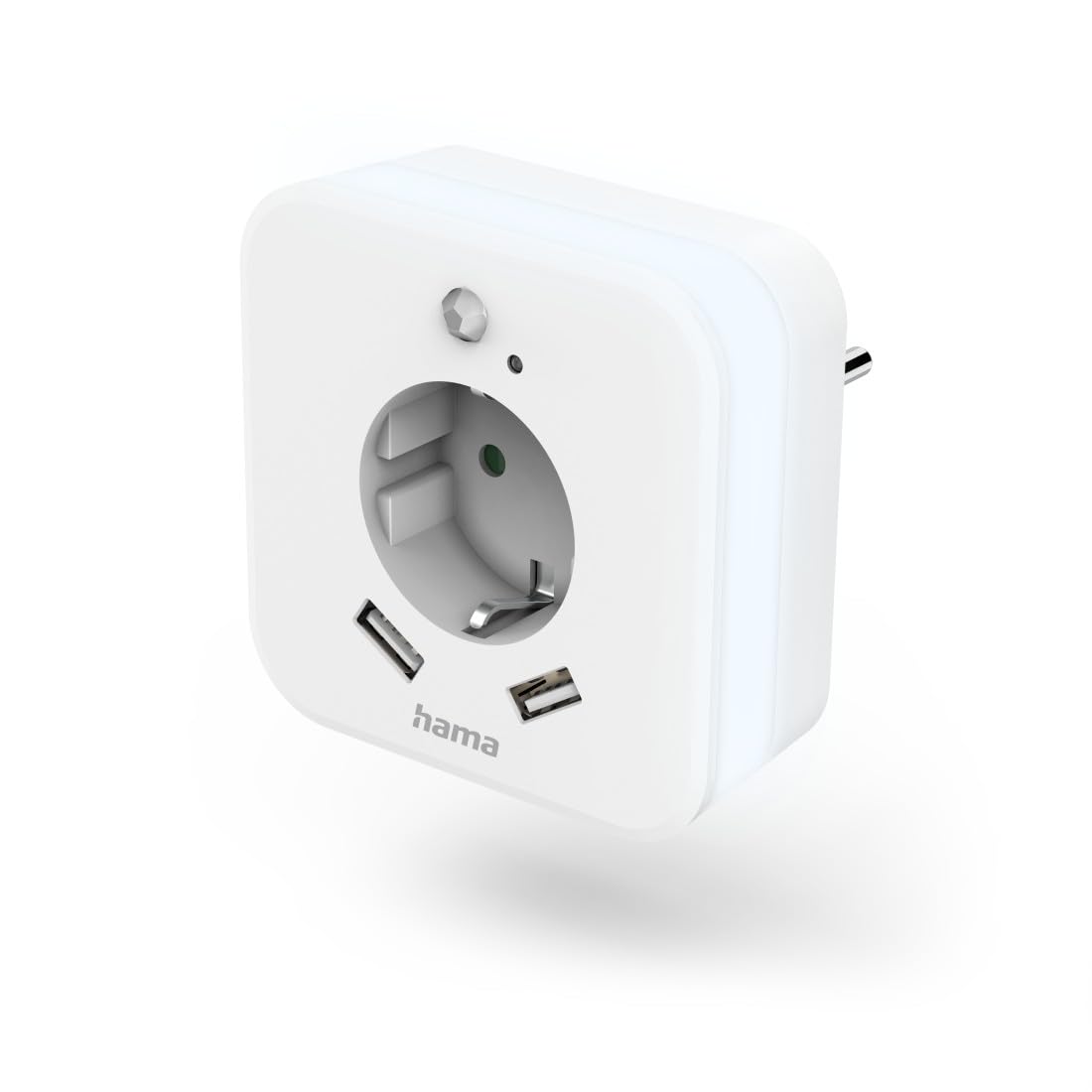 Hama | Luz nocturna con 2 puertos USB (Con detector de movimiento, Bajo consumo, Enchufe con protección) Color Blanco