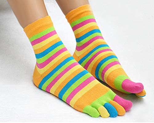 Toe Socks Women Five Toes Wicking 5 Finger Cotton Athletic Striped Crew 6 Pack #TOP1