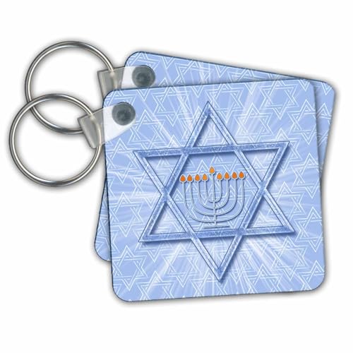 3dRose Key Chains Star of David Themed Hanukkah Menorah with Festival of Lights (kc-252478-2)
