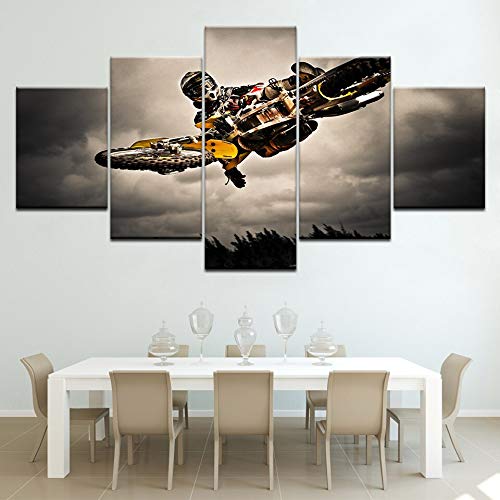 Impression sur toile moto sautant 5 panneaux grand format pour salon