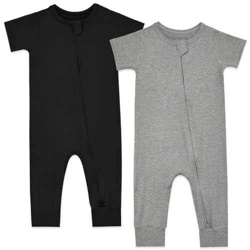 Aablexema Baby Romper Bamboo Rayon Short Sleeve Footless Pajamas 2 Way Zipper Summer Sleeper Jumpsuit Outfits 0-24 Months