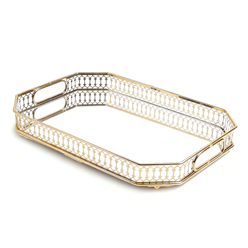 Consejos para Comprar Perfume Bebe Gold los mejores 10. 43 Willorana - Bandejas decorativas con espejo dorado (13.8 x 9.6 x 2.2 pulgadas), bandeja de barra con espejo clásico para perfumes y cosméticos, cambiador, baño o exhibición de...