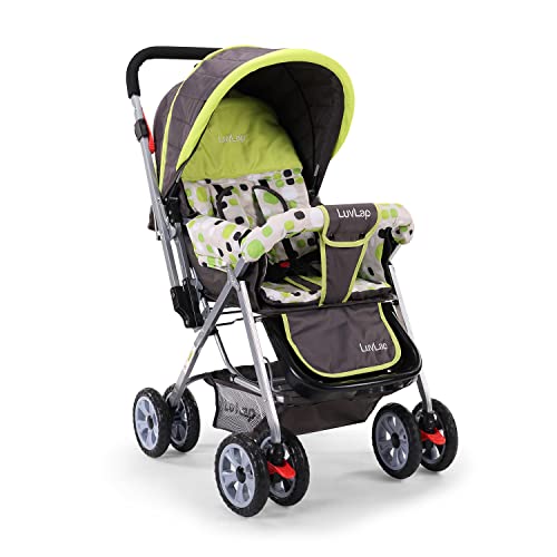 Image of LuvLap Sunshine Stroller /Pram, Easy Fold, for Newborn Baby /Kids, 0-3 Years (Light Green) & Baby Diaper Pants New Born Size (NB), Pack of 30 Count, for Babies of Upto 5Kg, Extra Small (XS)