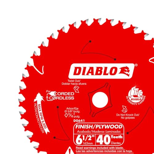 Image of Diablo High-Performance Finish Trim Saw Blade for Wood - 6-1 /2 inch x 40-Teeth, Tico Carbide - D0641X | 6-1 /2 Diameter, Tico Hi-Density Carbide Tips, Atb Grind, 5 /8 Arbor, 059 Kerf, Perma-Shield Coating