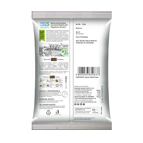 Image of Natureland Organics Kabuli Chana /White Chana /Chole 500 Gm - Organic Healthy Chana (Pack of 3)