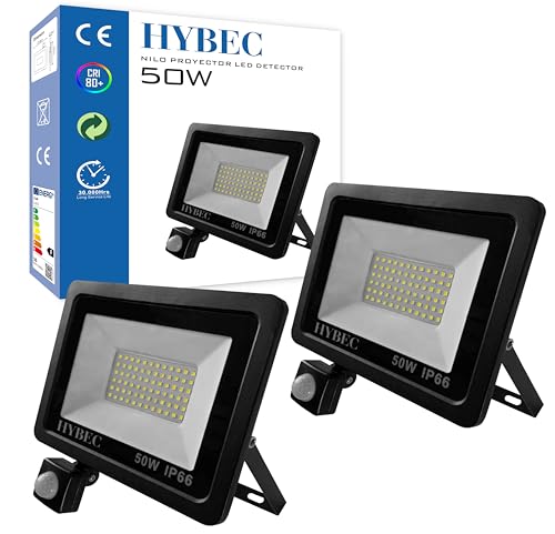 CLAR   Foco LED exterior con sensor de movimiento, foco sensor, luz fría 6000ºK 50W (Pack 2)