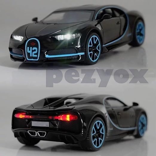 Image of 1:32 Scale Bugatti Chiron Die-Cast Metal Car with Sport car Openable Doors Light and Sound,Pull Back Function Indoor Outdoor Toy for Kids. (Black)