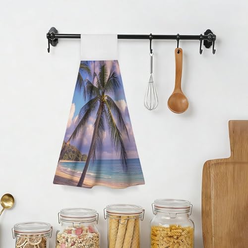 Toallas de cocina colgantes de palmera tropical: juego de 2 paños de mano súper suaves 7