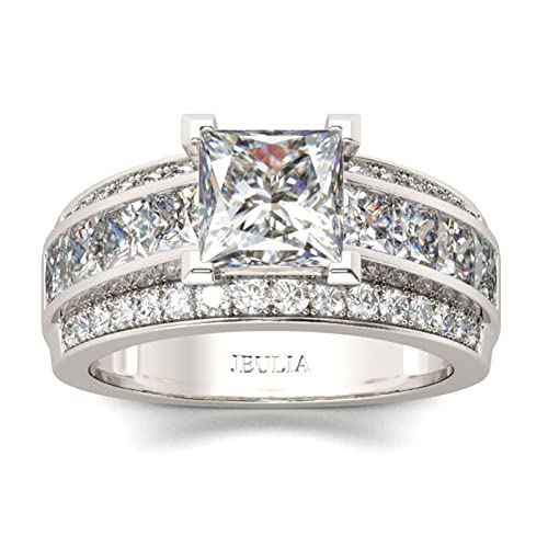 Jeulia Classic Princess Cut Sterling Silver Ring Cubic Zirconia Wedding Diamond Band Rings Engagement Bridal Anniversary Rings for her