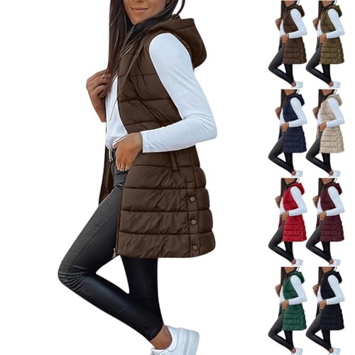 Women Long Puffer Vest 2025 New Fall Coat Winter Warm Quilted Outerwear Gilet Zip up Sleeveless Puffy Jacket