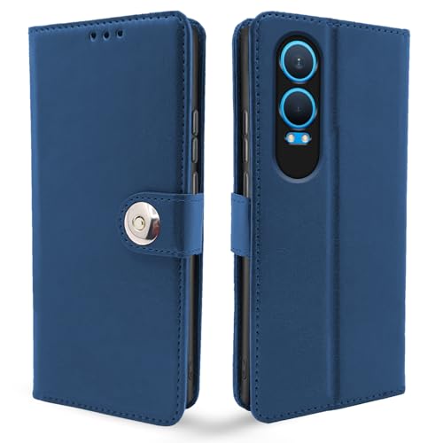 Image of Pikkme Flip Cover Leather Finish | Inside TPU with Card Pockets | Wallet Stand and Shock Proof | Complete Protection Button Flip Case for OnePlus Nord CE 4 Lite 5G (Blue)