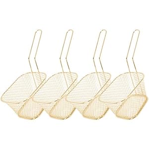 Frituurnet Frieten Zeef 4 Stuks Voor Kokend Stomen Frituren(Golden)