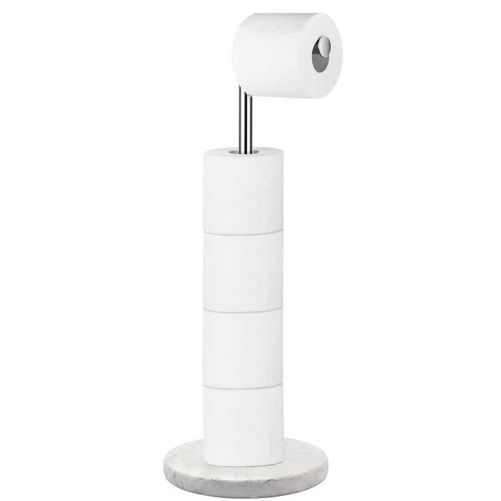 Toilet Paper Holder Stand, Freestanding Toilet Paper Holder with Heavy Marble Base and Brushed Nickel SUS304 Stainless Steel Pole