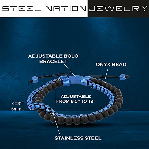 Men's Stainless Steel Bead Beaded Double Strand Rolo Chain Adjustable Nylon Bolo Bracelet3