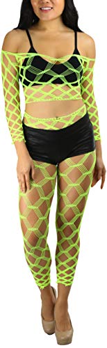 Image of ToBeInStyle Women's Spandex Multi Net Fishnet Set Rave Novelty Party Crop Top & Tights