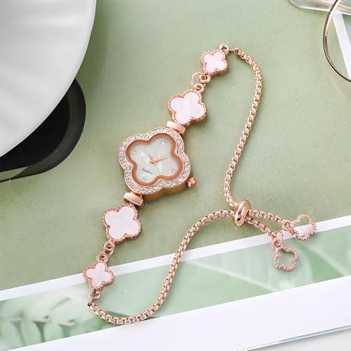 Image of Fancyku Wrist Watches for Women Luxury Unique Rose Gold Diamond Bracelet Watch Fashion Dress Quartz Watches for Women Gift