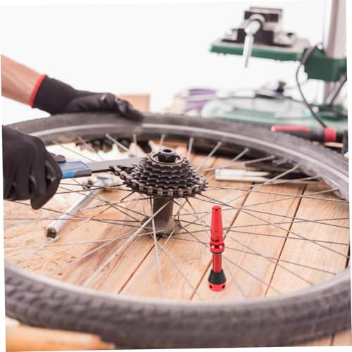 SUPVOX Set de 2 Válvulas de Vacío Francesas de Aleación de Aluminio Rojas para Neumáticos Sin Cámara, Válvulas Laterales Ligeras para Bicicleta miniatura 6