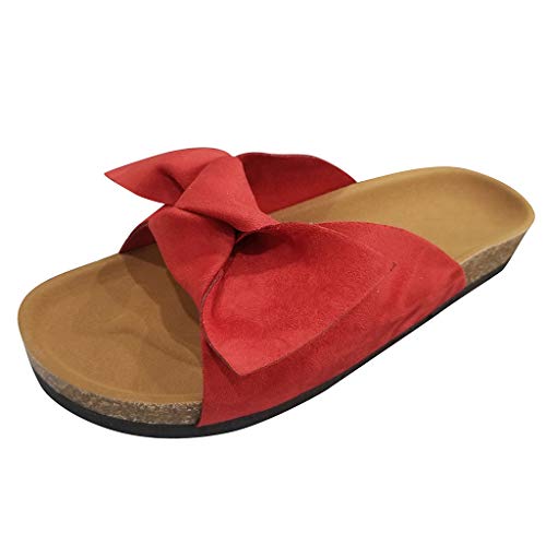 Sandals for Women Platform,Slide Sandals Women Cork Sole Casual Slipper Flats with Bow Slipper Footbed Comfortable