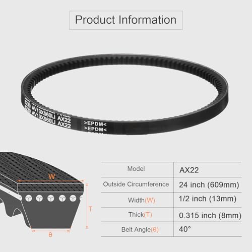 Image of uxcell 3 Pcs AX22 EPDM V-Belt, Raw Edge Cogged Industrial Rubber V Belt 1 /2 inch Width x 22 inch Inside Circumference