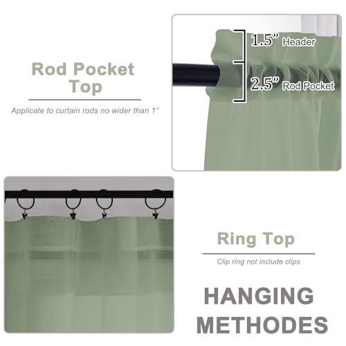 Image of OWENIE Extra Long Sage Green Sheer Curtains 144 inch 2 Panels Set, Translucent Backdrop Window Scarf Drapes for Canopy Bed /Wedding /Living Room /Anniversary, 12FT Length, Each 59Wx144L in, 2PCS
