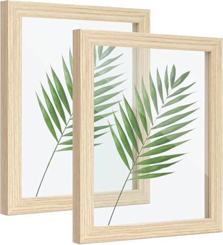 SUMGAR Cadre Photo Moderne Naturel en Bois MDF,Lot de 2 Cadres 20x25cm Mural avec Verre et Clips pour Décoration Murale et Table, Cadre Photos Flottant Transparent pour Affiches Certificats Spécimen
