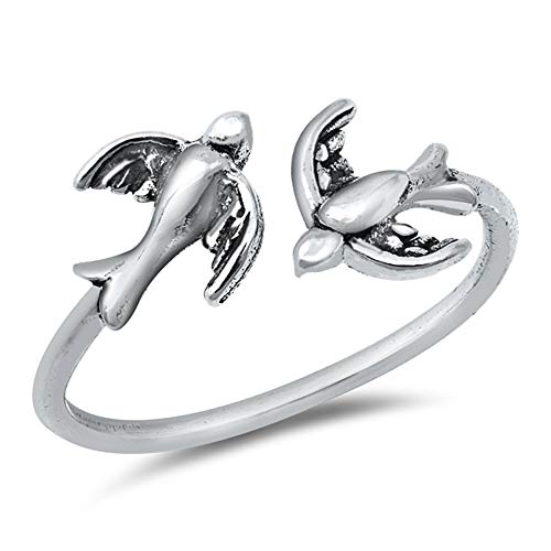 CloseoutWarehouse 925 Sterling Silver Oxidized Twin Sparrows Adjustable Ring