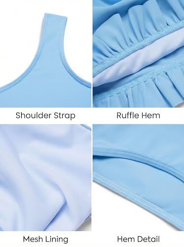 Arshiner Mädchen Bikini Sommer Einfarbig Bademode Rüschen Bustier Bikinislip 2-Teilig Badeanzug Kinder Strand Tankini Set Schwimmanzug Badebekleidung Blau 140/9-10 Jahre