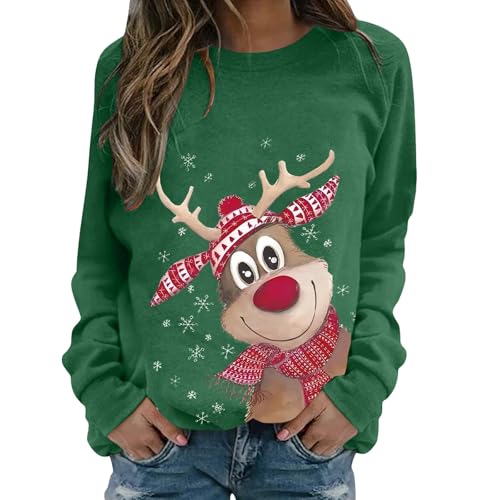 Weihnachtsshirt Damen, Weihnachtspullover Damen Lustige Weihnachten Ugly Christmas Sweatshirt Baumwolle Pulli Herbst Winter Sweater Weihnachtskostüm...