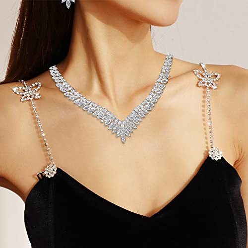 Jorsnovs 4Pcs Formal Indian Bridal Jewelry Cubic Zirconia Bridesmaid Necklace And Earrings Bracelet Ring Set Wedding Prom Party For Women Evening Wear #TOP2
