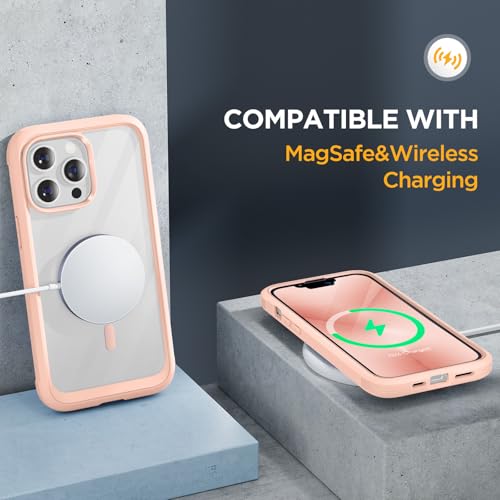 Image of Miracase for iPhone 13 Pro Case 6.1 inch,Full-Body Protection,Clear Bumper Case with Built-in 9H Tempered Glass Screen Protector,Military-Grade Drop Protection Outdoor Phone Case for iPhone 13 Pro,Pink
