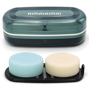 Shampoo Bar Holder, Travel Soap Container, Large Soap Box, Soap Dish with Draining Layer, Soap Case for Bathroom, Traveling, Gym, Camping (Blue Style A-Large)