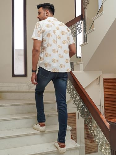 Image of Yellow Fish Print on White Cotton Shirt for Men | All-Day Casual Comfort - Breathable cotton blend fabric engineered for premium softness and durable everyday wear.