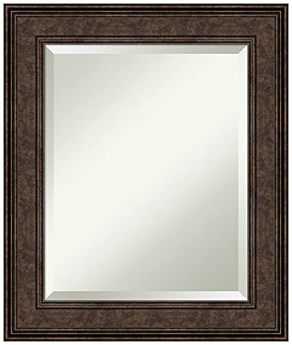 Amanti Art Bronze Bathroom Mirror for Over Sink, 26x22 Ridge Bronze Rectangle Vanity Mirror, Small Traditional Frame, Hangs Horizonally and Vertically, Bathroom Wall Decor, Beveled Edge
