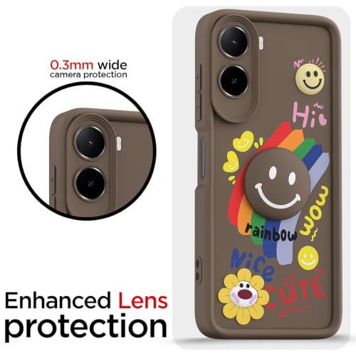Image of Pikkme Back Cover for Mi Redmi A7 Pro /Poco C85x 5G / C81 | Soft Silicone| Cute Rainbow Smile & 3D Cartoon Flower Design | Shockproof Raised Camera Protection Bumper Case (Brown)