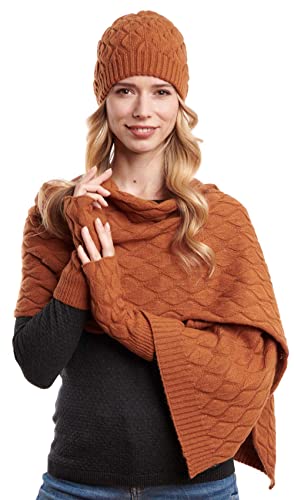 Hilltop Angora Ensemble d'hiver pour femme en écharpe, bonnet et chauffe-mains, abricot, taille unique Cover