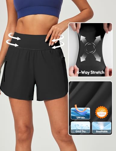 IUGA 5'' Swim Board Shorts Women High Waisted Beach Shorts for Women Quick Dry UPF 50+ Swimsuit Bottoms with Liner3