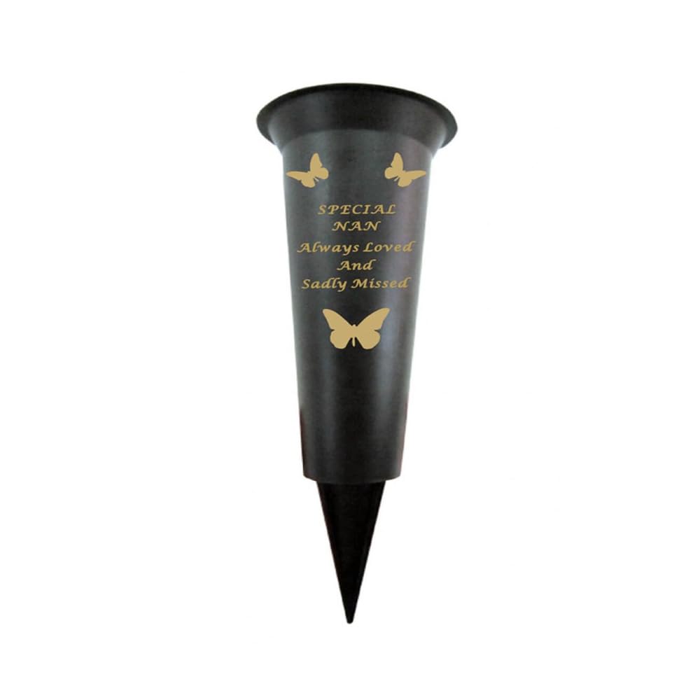 Memorial Grave Vases Ornaments Plastic Flower Holders - Butterfly Spike Grave Flower Vase Holders with Funeral Verses for Your Loved Ones - Black (Nan)