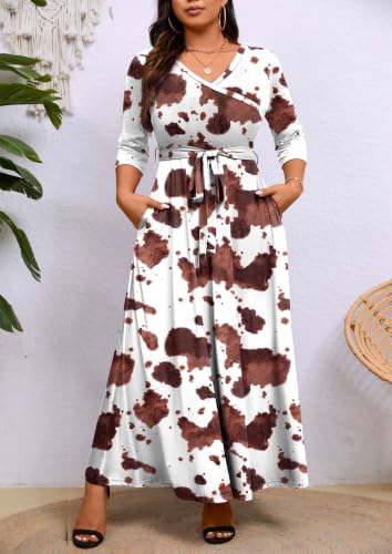 Image of Runwind Plus Size Wrap Dress for Women, Maxi A-Line Dresses with Belt